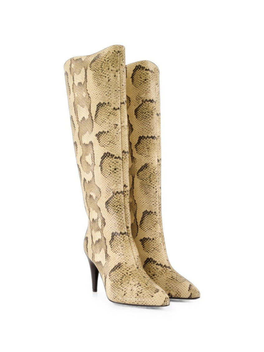Beige Leather Heel Boots 2