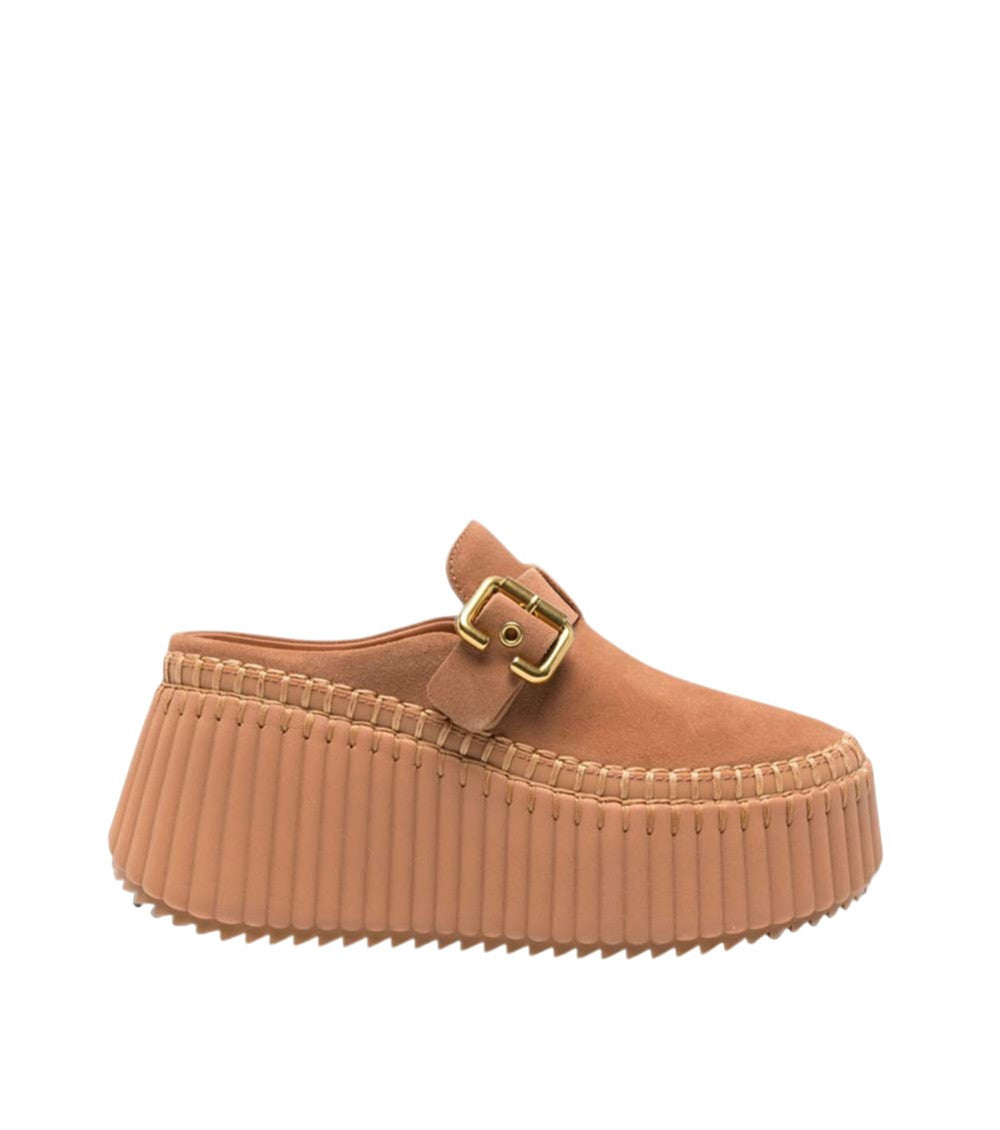 Beige Leather Platform Mules 1