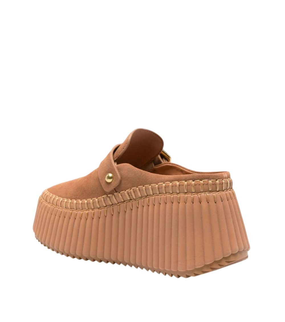 Beige Leather Platform Mules 2