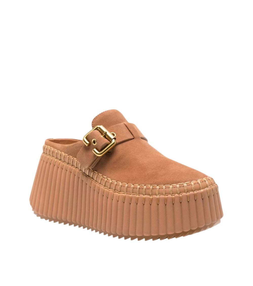 Beige Leather Platform Mules 3