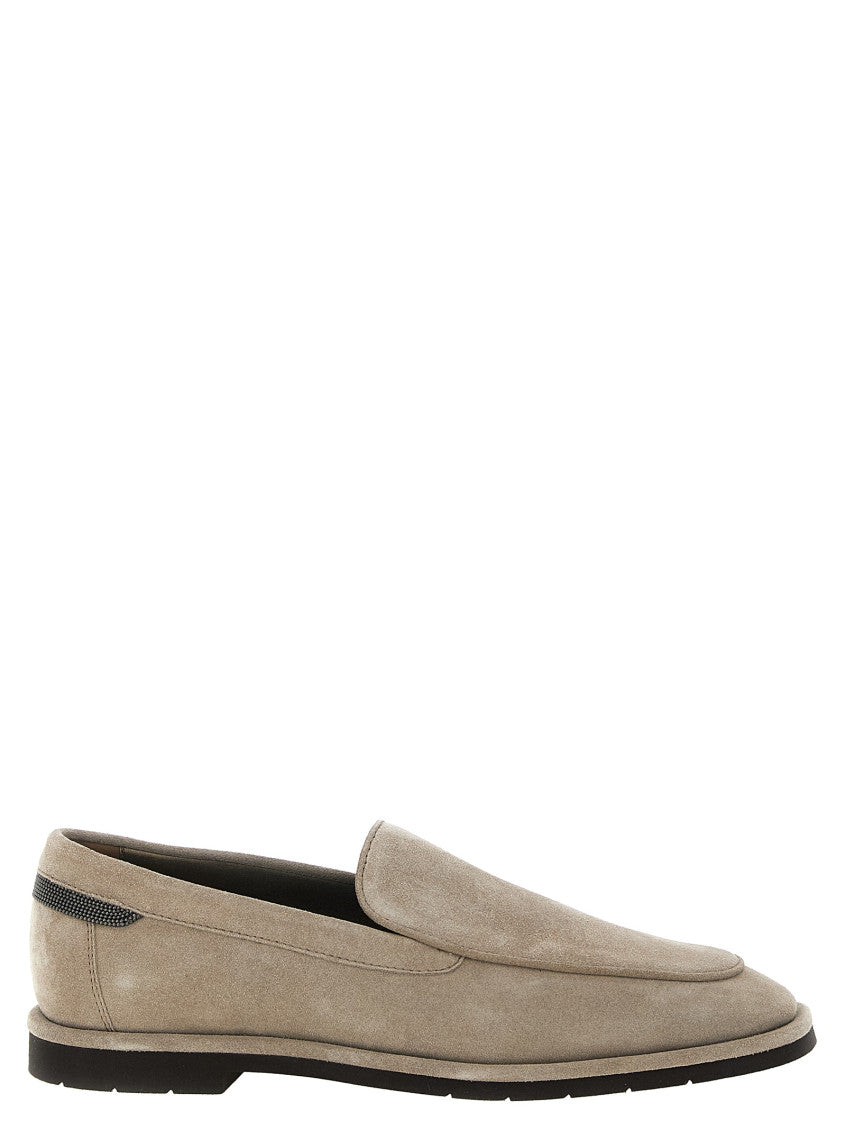 Beige Monile Suede Loafers 1