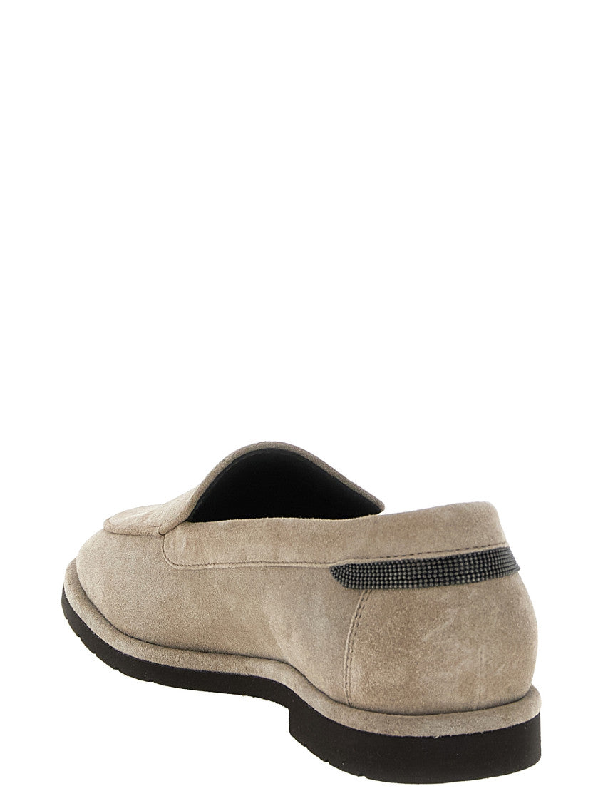 Beige Monile Suede Loafers 3