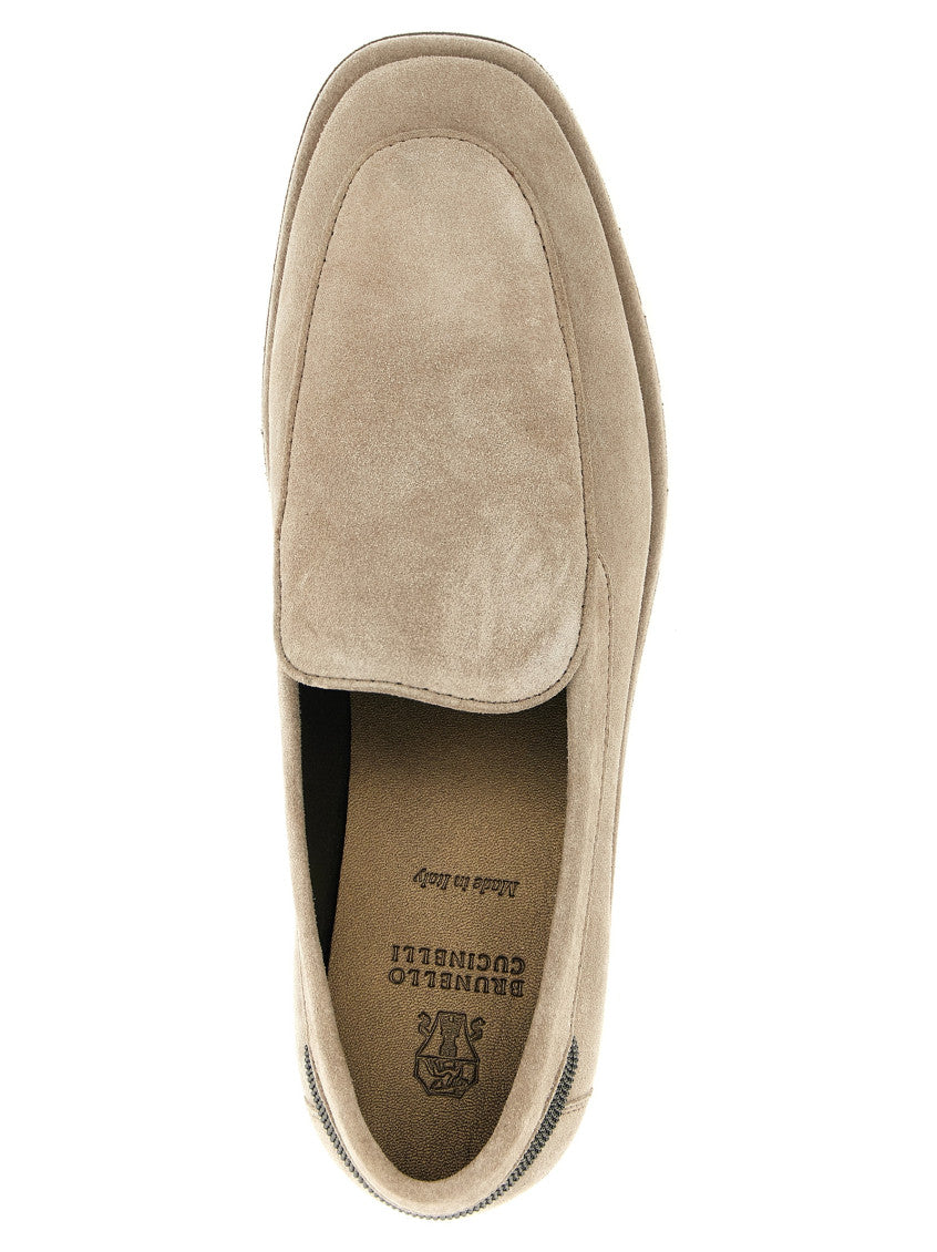 Beige Monile Suede Loafers 4