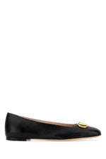 Black Leather Logo Ballet Flats 1