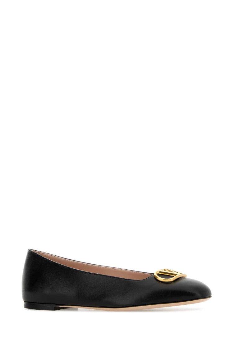 Black Leather Logo Ballet Flats 2