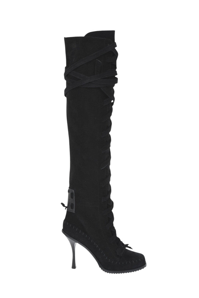 Black Suede Lace-Up Boots 1