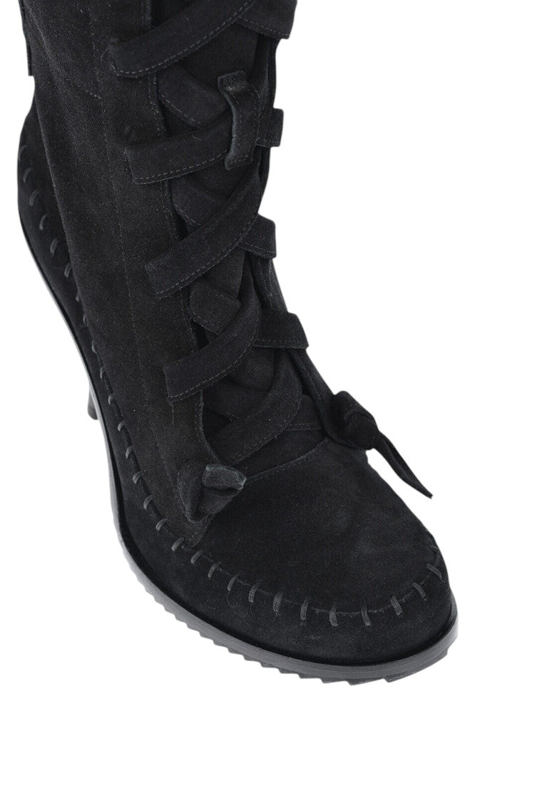 Black Suede Lace-Up Boots 3