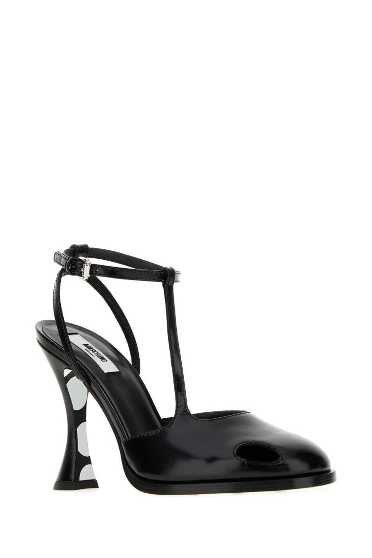 Black Leather T-Strap Pumps 2