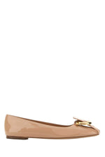 Beige Gancini Leather Ballet Flats 1