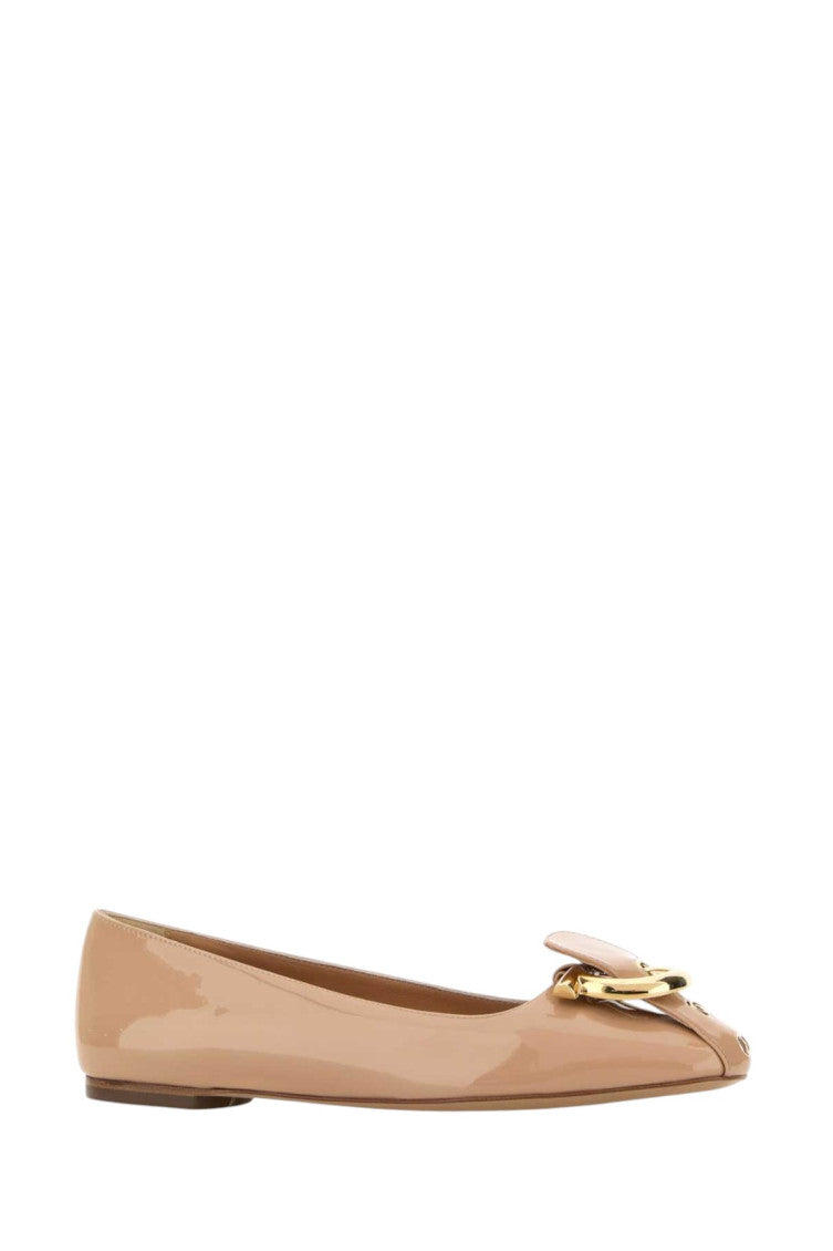 Beige Gancini Leather Ballet Flats 2