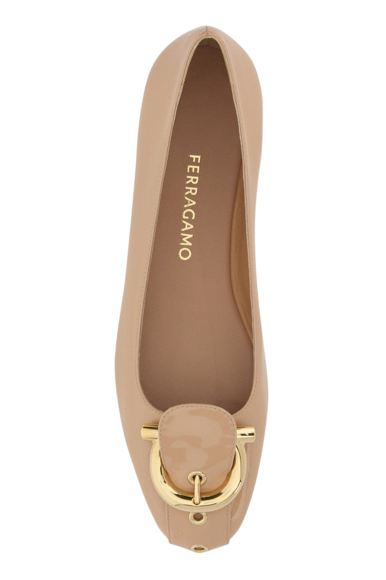 Beige Gancini Leather Ballet Flats 3