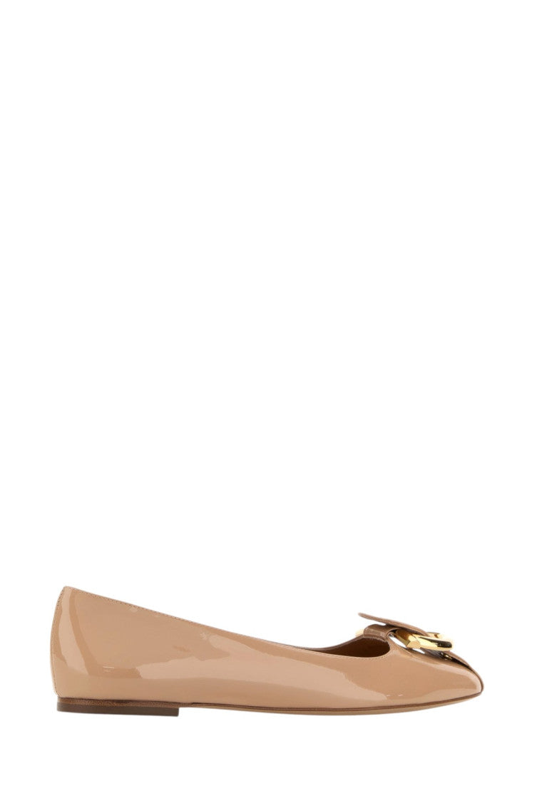 Beige Gancini Leather Ballet Flats 4