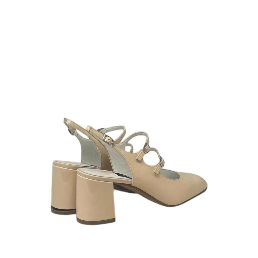 Beige Leather Slingback Pumps 2