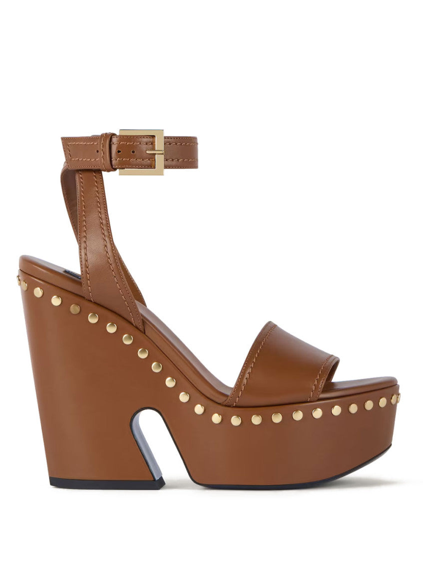 Brown Studded Wedge Heels 1