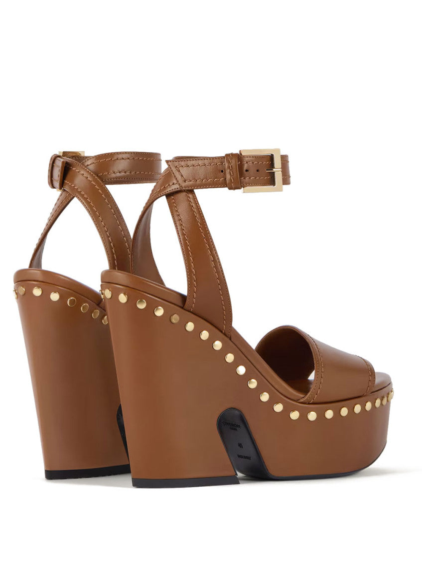Brown Studded Wedge Heels 3