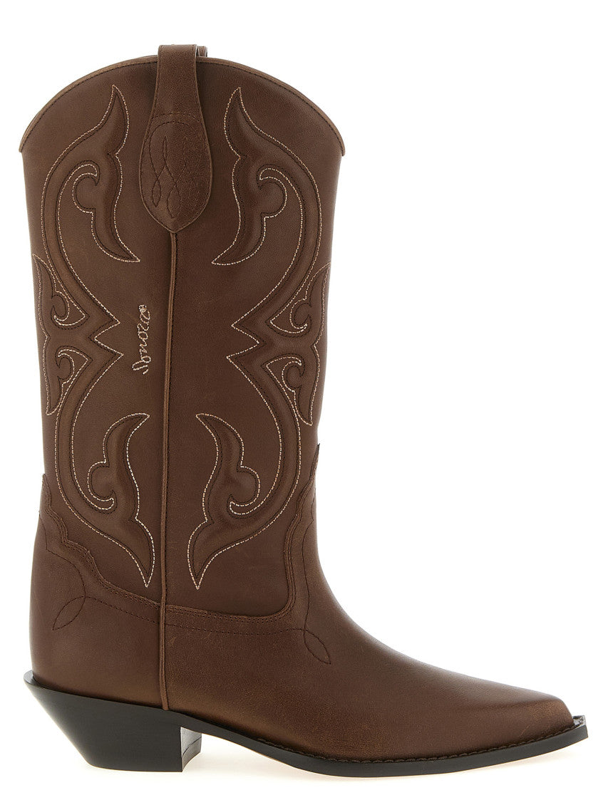 Brown Embroidered Pointed Toe Boot 1