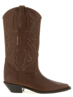 Brown Embroidered Pointed Toe Boot 1