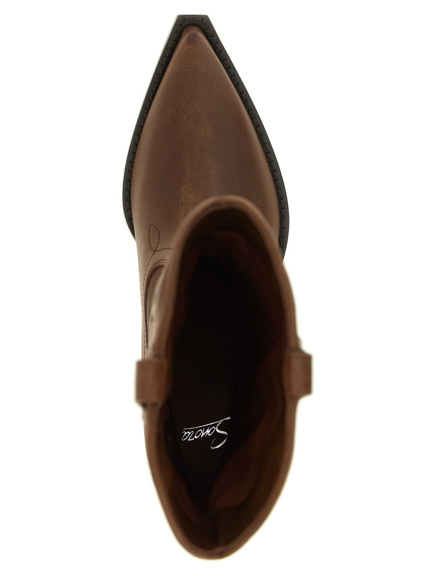 Brown Embroidered Pointed Toe Boot 4