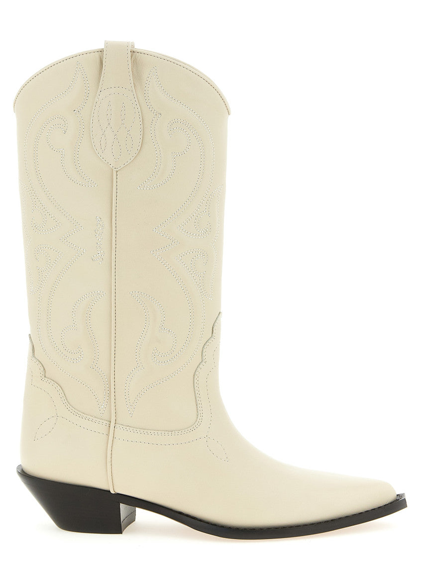 White Embroidered Slip On Boots 1