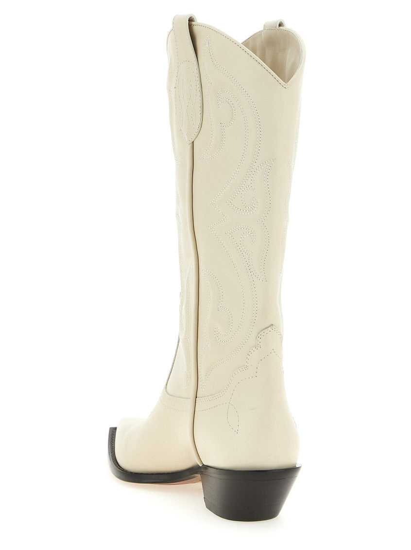 White Embroidered Slip On Boots 3