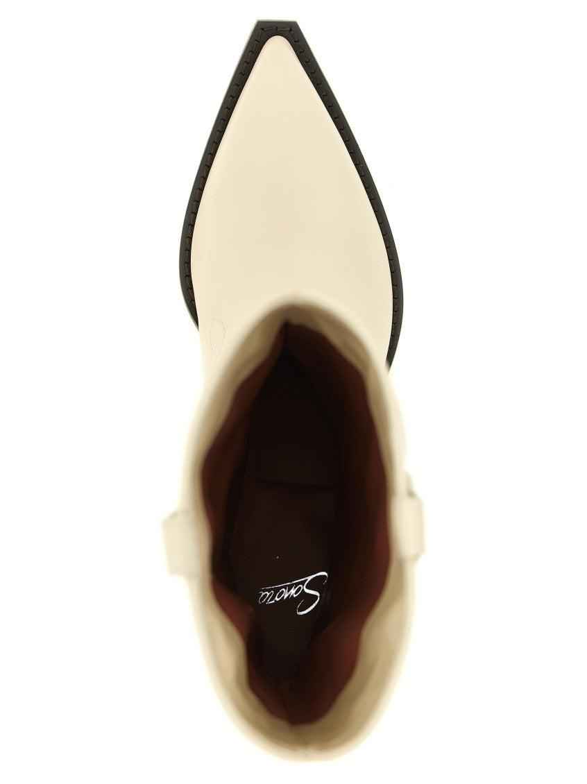 White Embroidered Slip On Boots 4