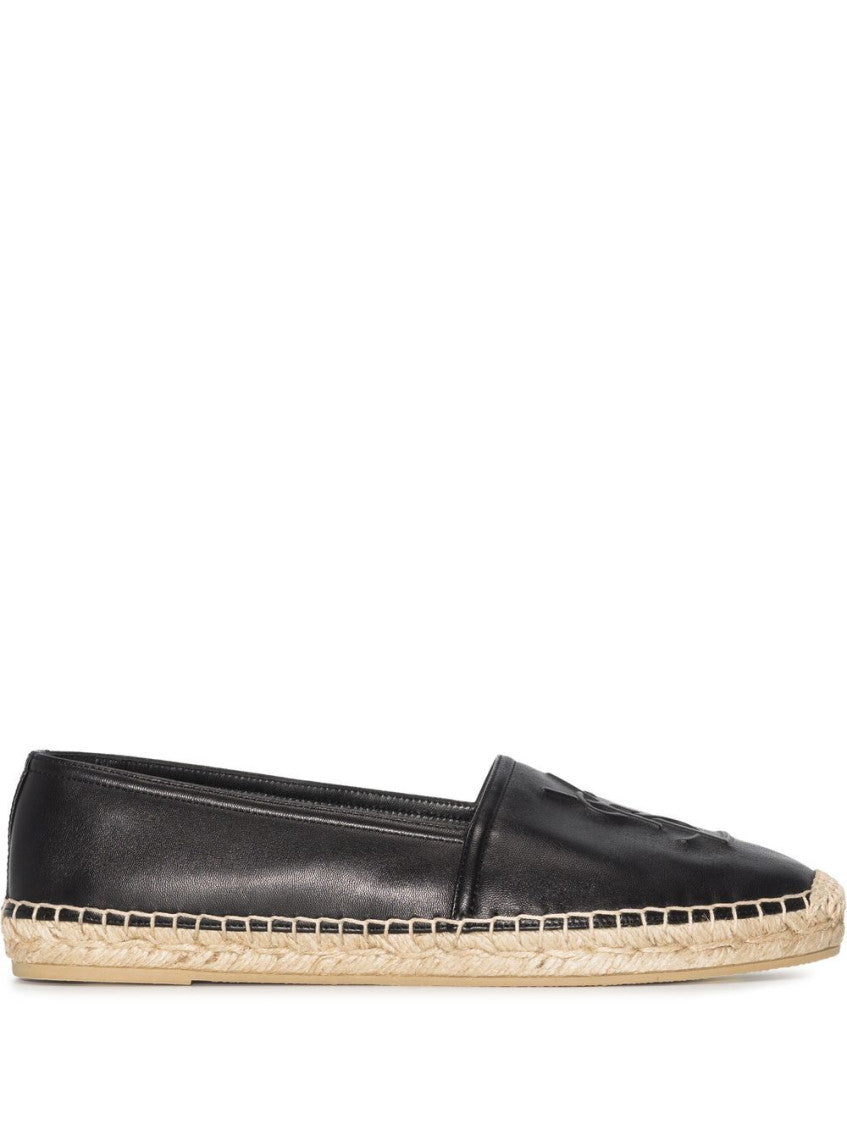 Black Logo Leather Espadrilles 1