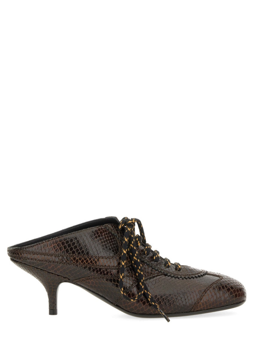 Brown Textured Leather Mules 1