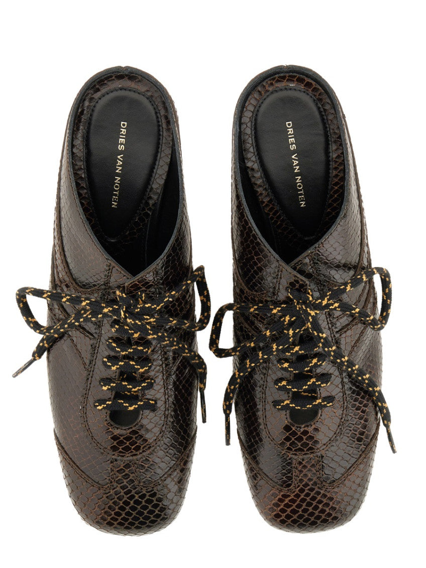 Brown Textured Leather Mules 5