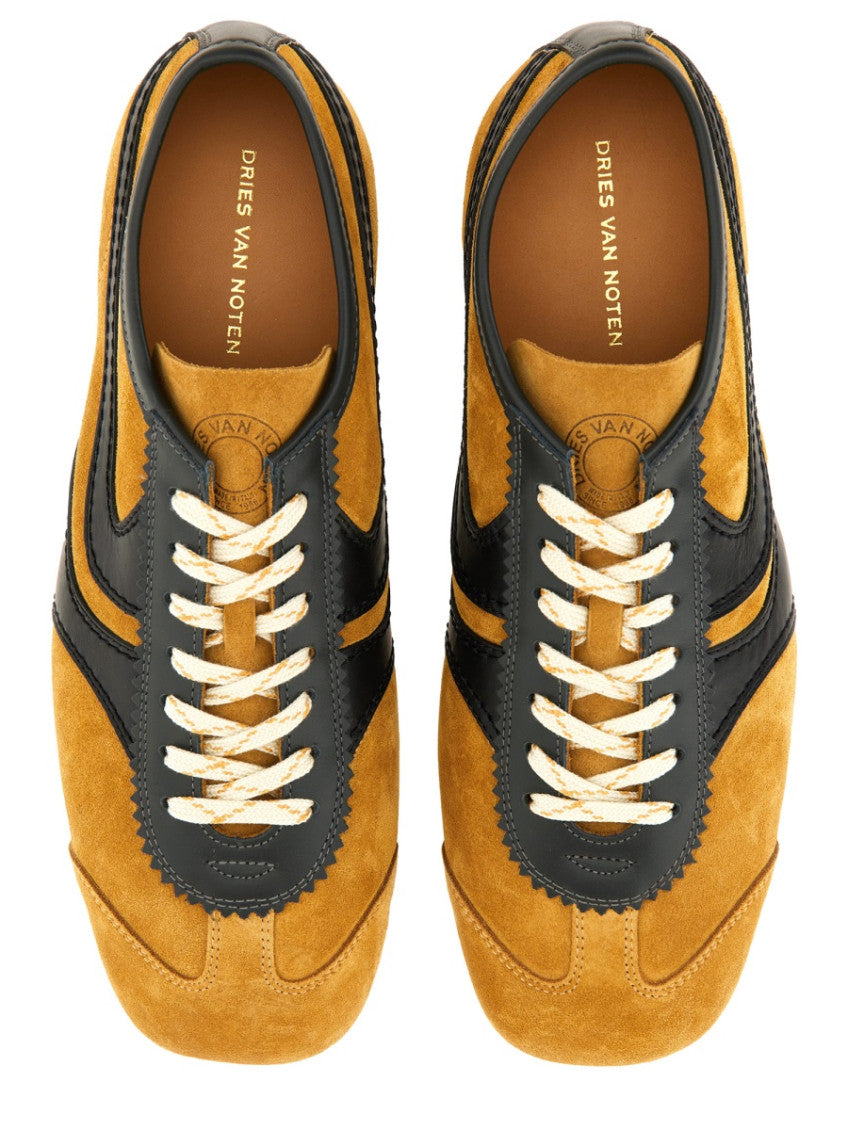 Brown Color Block Suede Sneakers 2