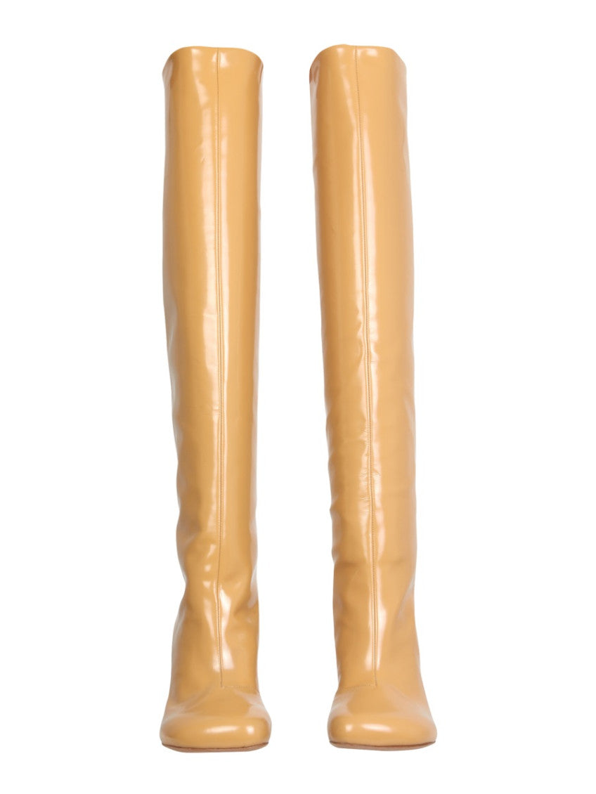 Beige Leather High Boots 2