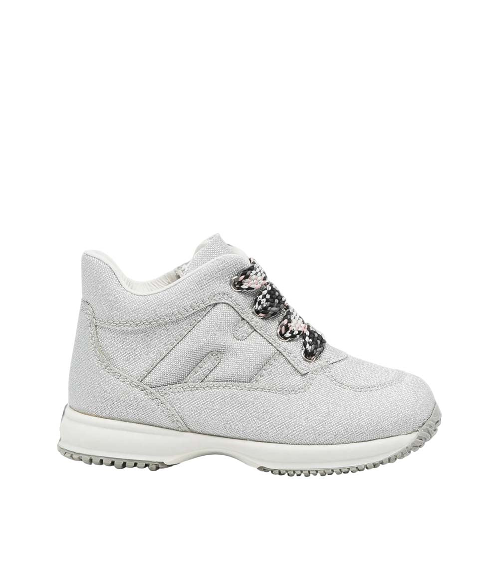 Kids Grey Logo Glitter Sneakers 1
