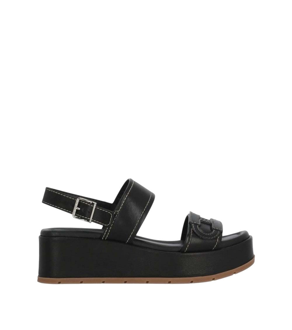 Black Leather Platform Sandals 1