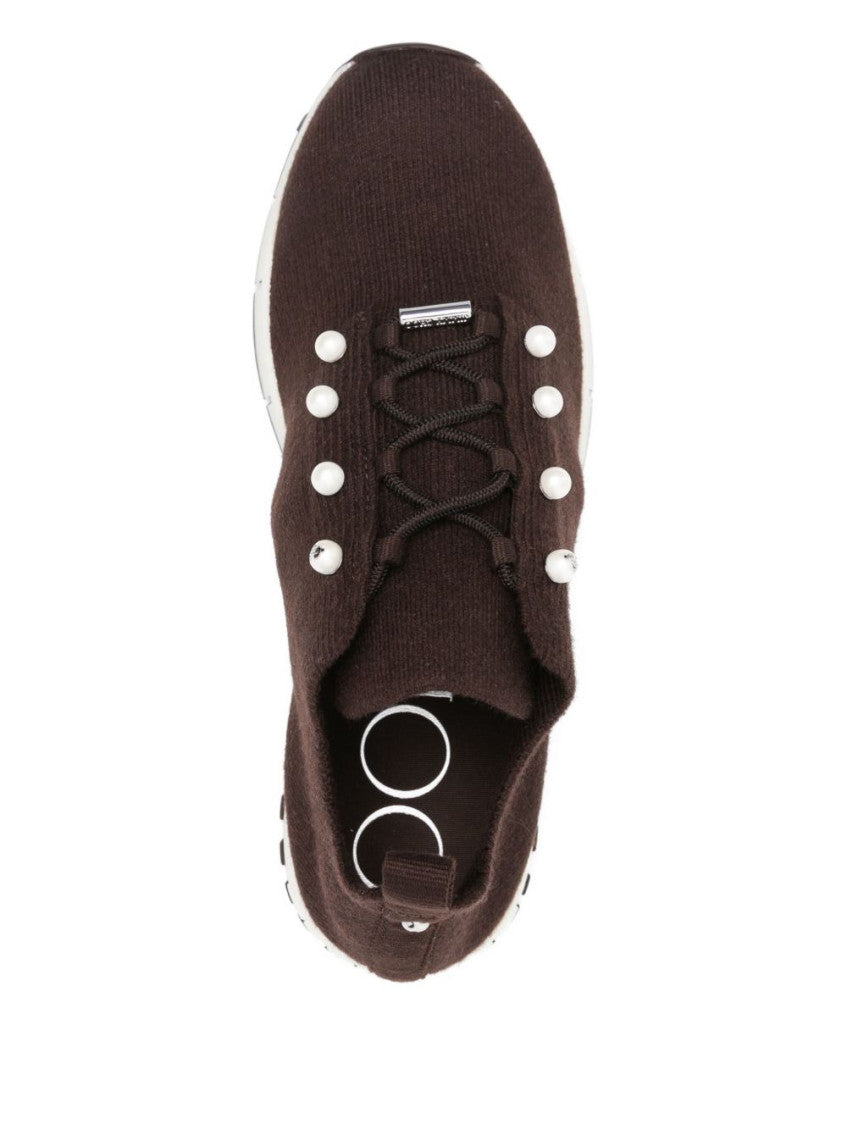 Brown Pearl Embellished Sneakers 3
