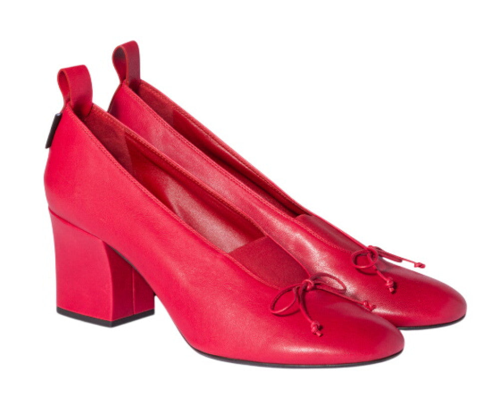 Red Leather Block Heels 2