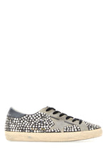 Grey Embellished Leather Sneakers 1