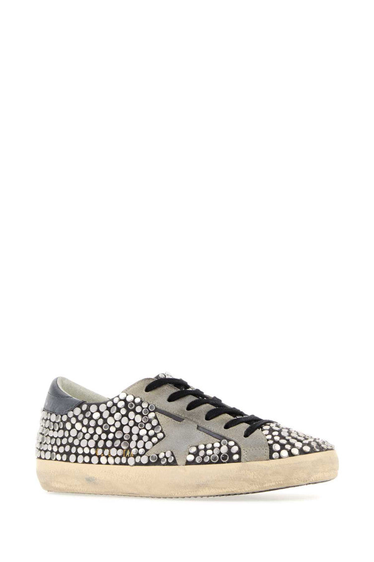 Grey Embellished Leather Sneakers 2