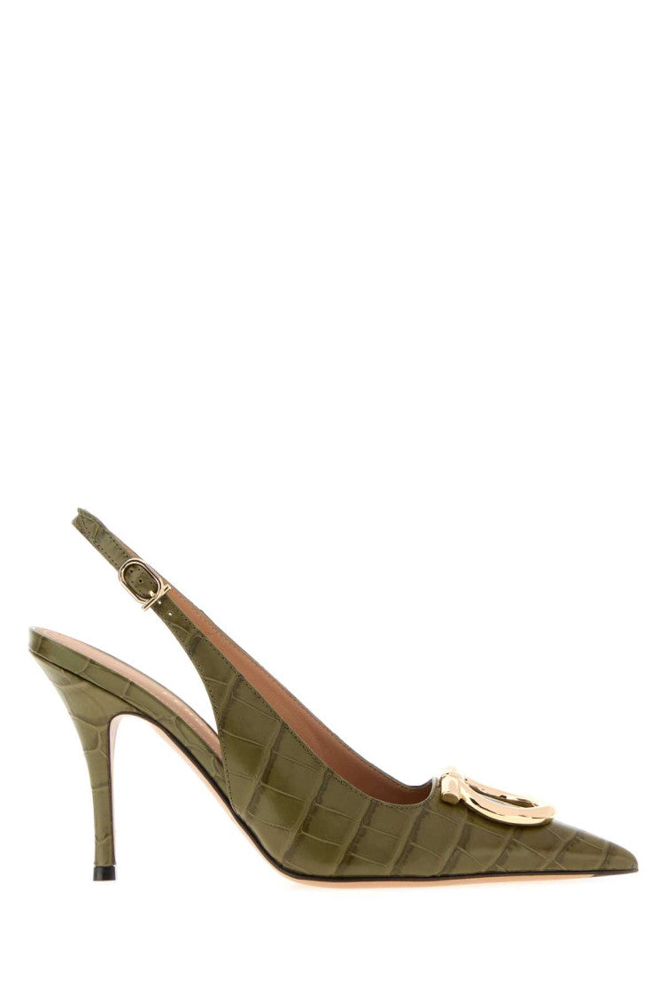 Olive Leather Sara Pumps 1