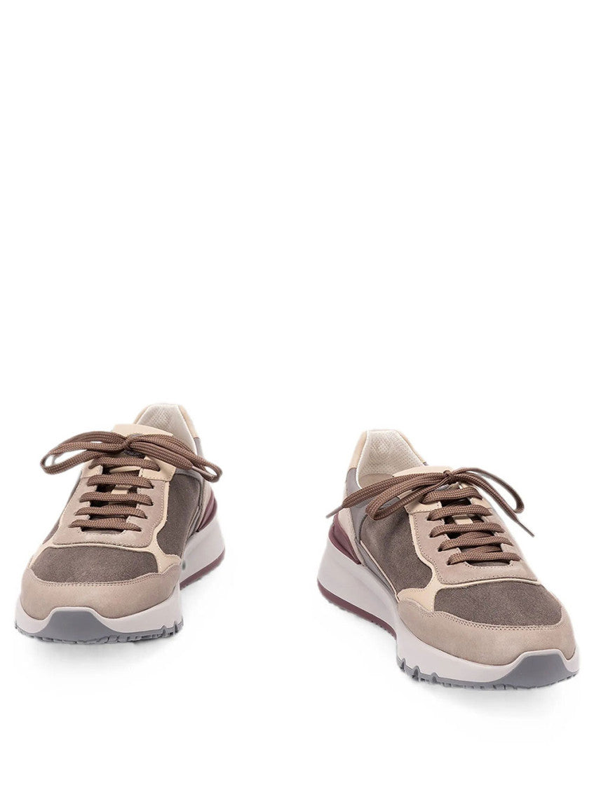 Beige Panelled Leather Sneakers 2