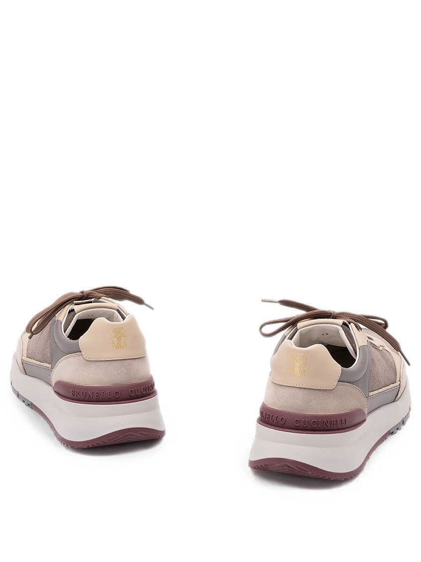 Beige Panelled Leather Sneakers 3