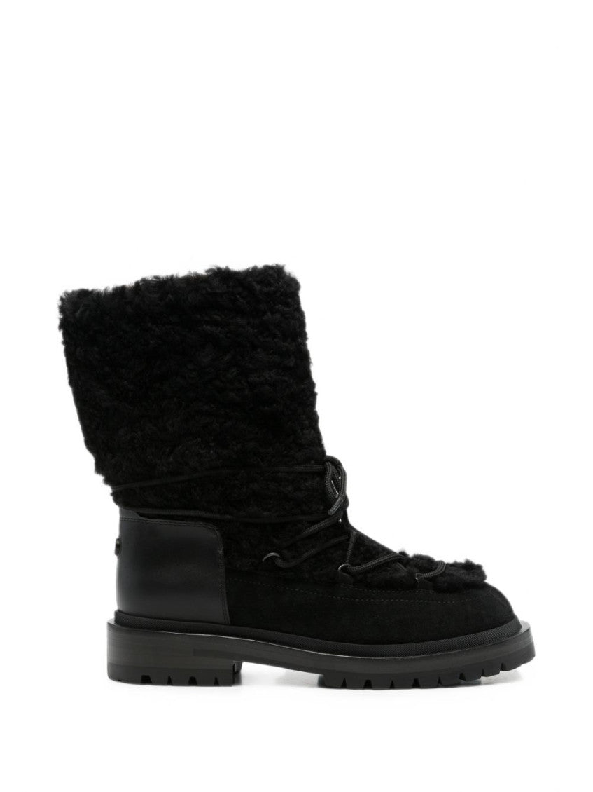 Black Textured Lace-up Boots 1