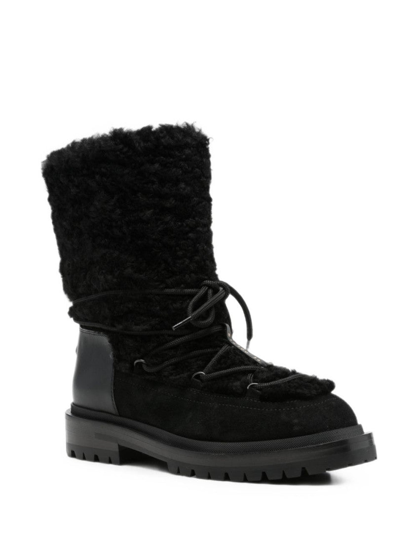 Black Textured Lace-up Boots 2
