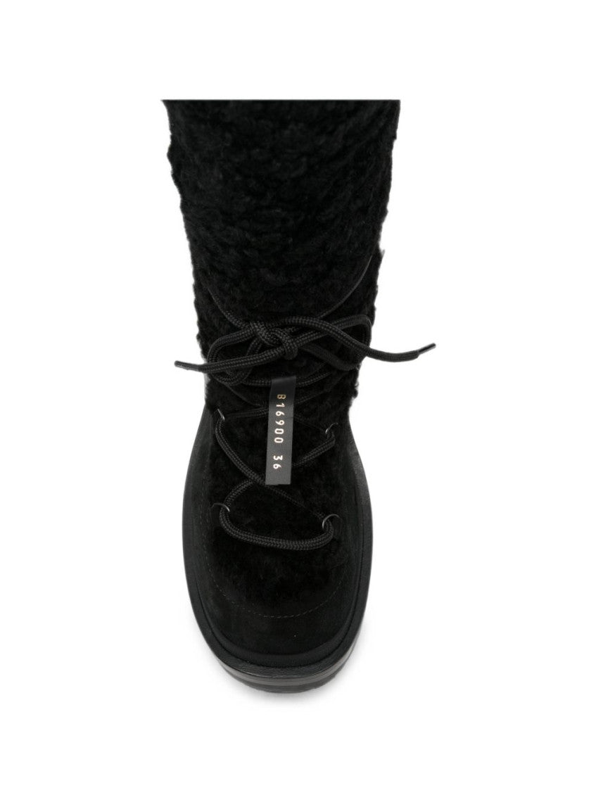 Black Textured Lace-up Boots 3