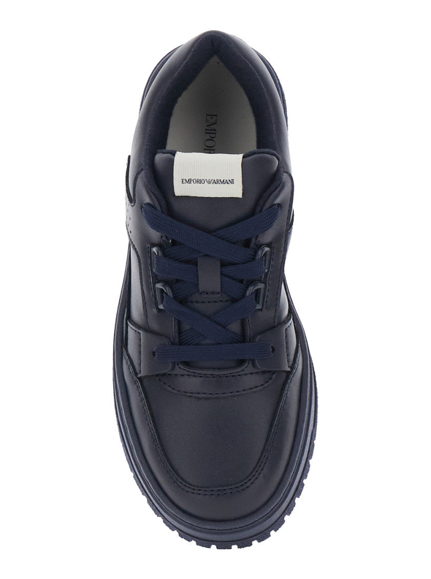 Boys Blue Leather Textured Sneakers 4