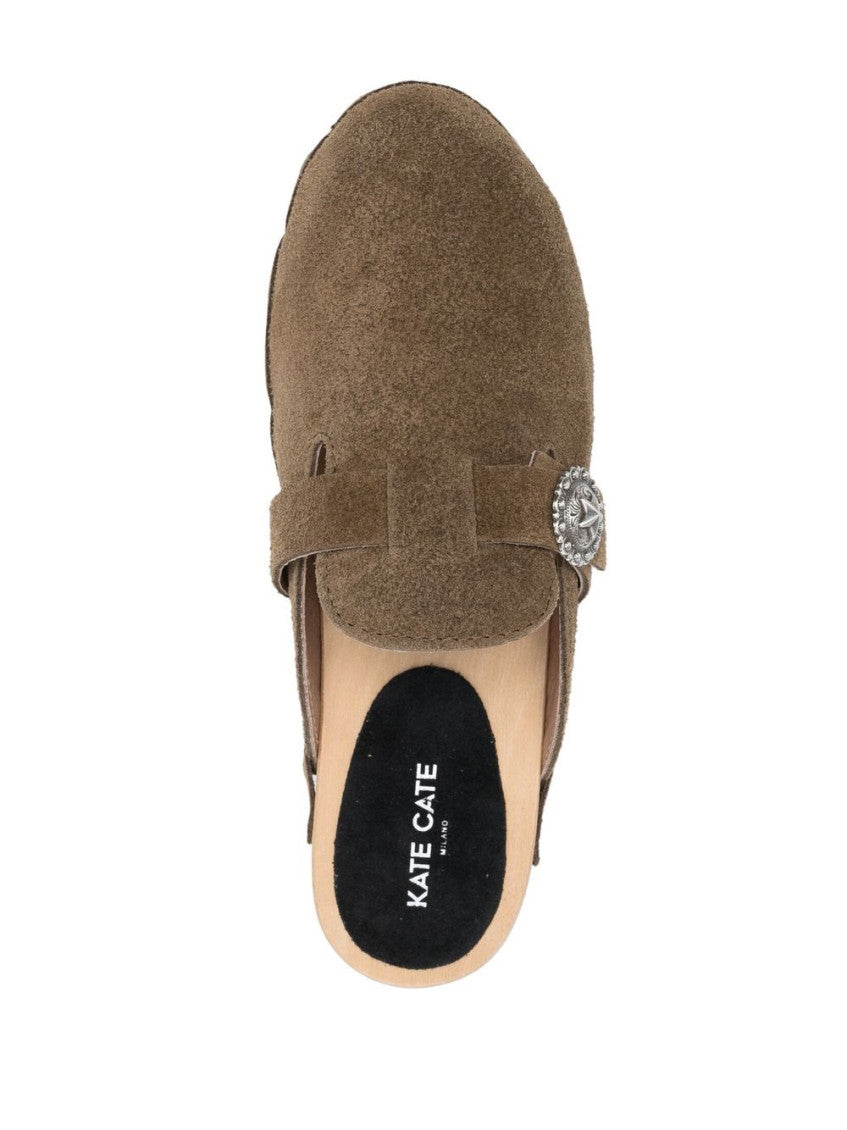 Khaki Allegra Suede Mules 2
