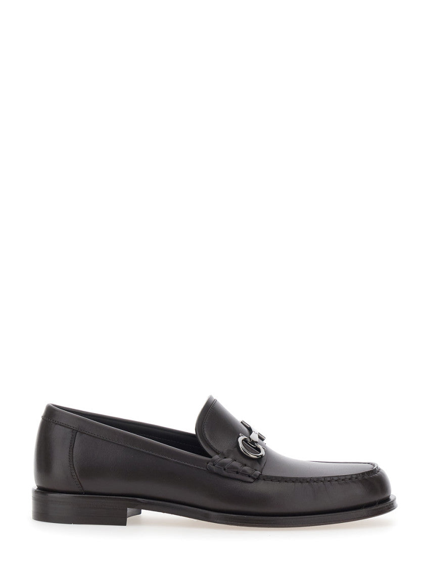 Black Leather Gancini Loafers 1