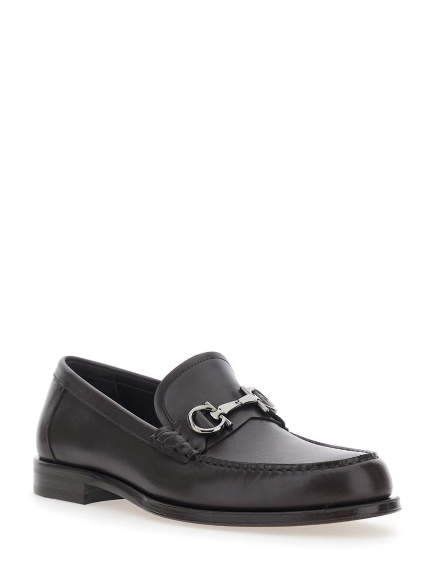 Black Leather Gancini Loafers 2