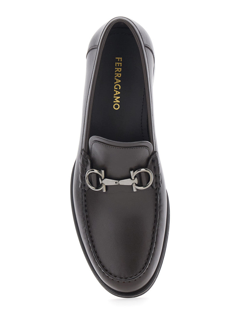 Black Leather Gancini Loafers 4