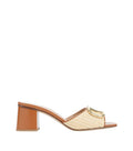 Beige Textured Logo Heels 1