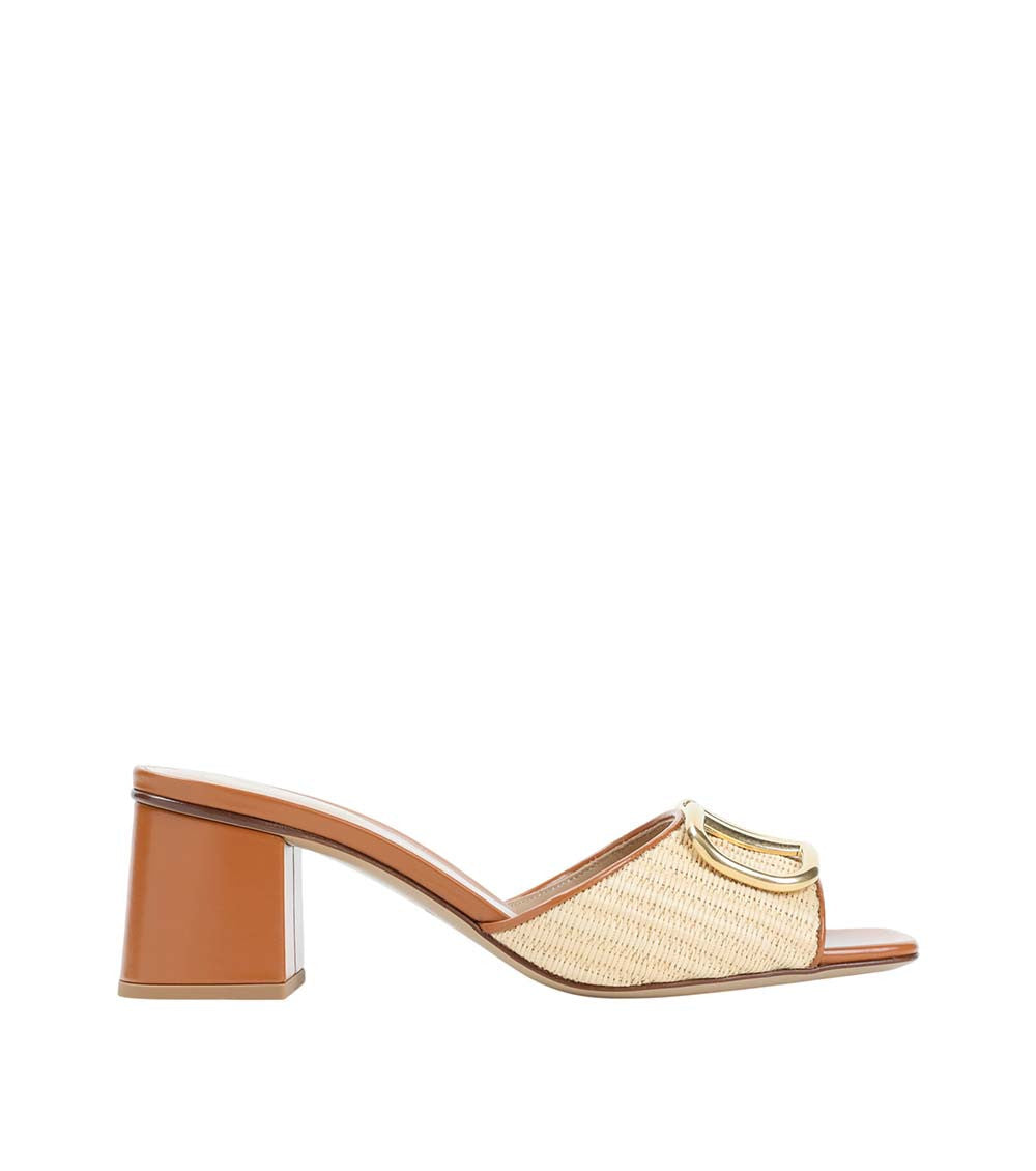 Beige Textured Logo Heels 2
