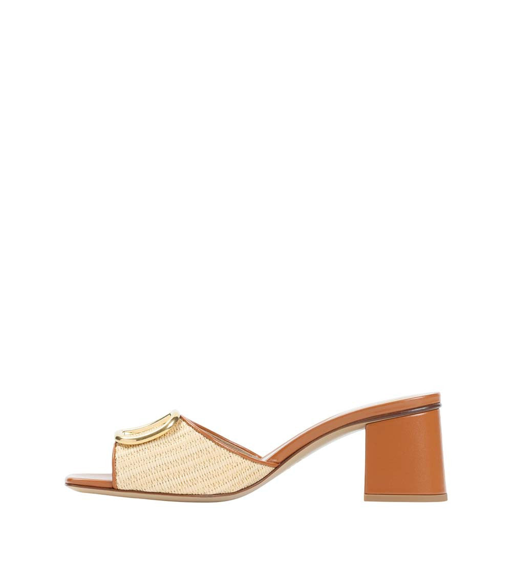 Beige Textured Logo Heels 3